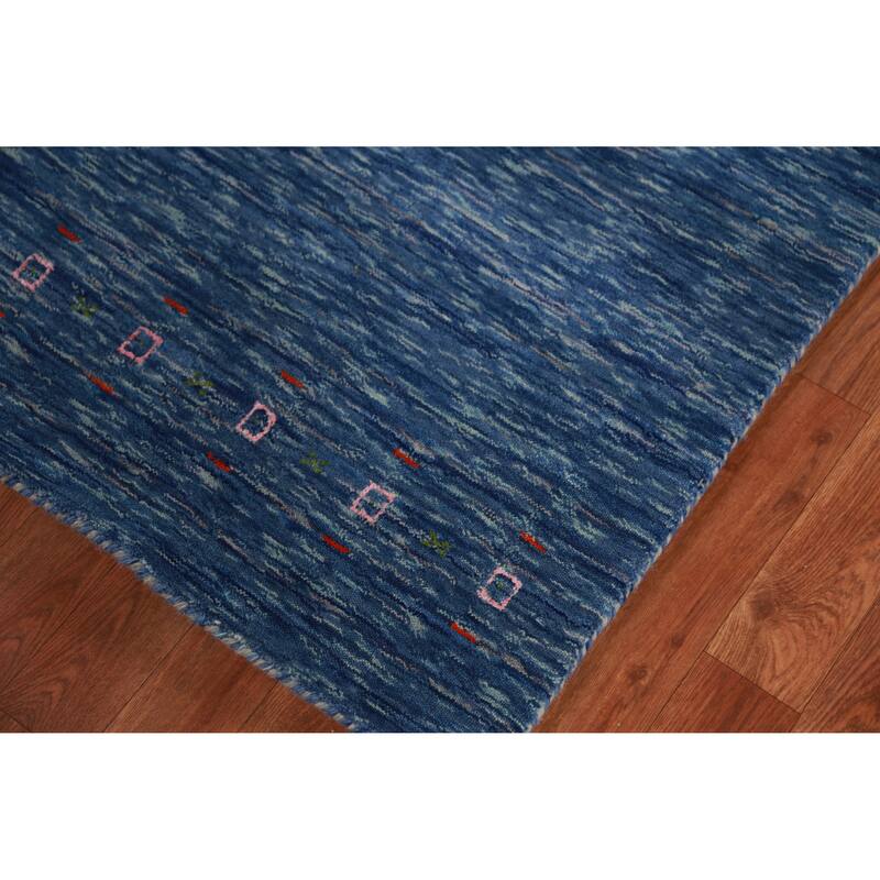 Hand Knotted Oriental 100% Wool Carpet Tribal Tribal Navy Blue & Blues Gabbeh Runner Rug - 9' 10'' X 2' 7''