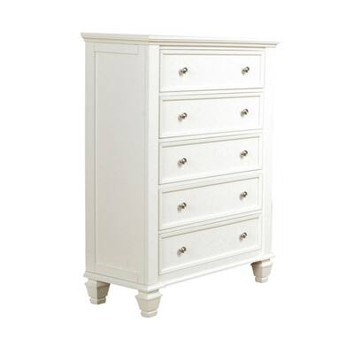 Lila 53 Inch Tall Dresser Chest, 5 Drawers with Raised Panels, White Wood