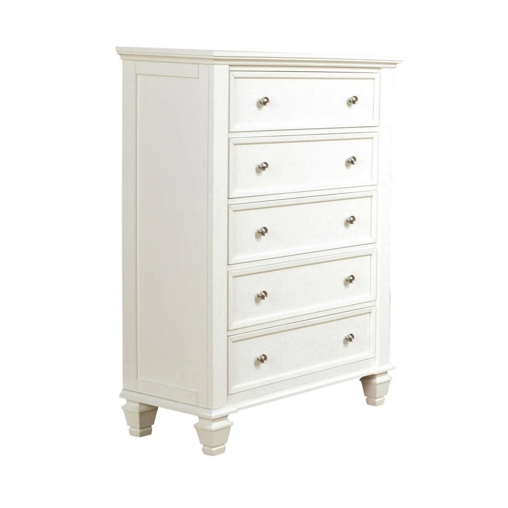 Lila 53 Inch Tall Dresser Chest, 5 Drawers with Raised Panels, White Wood