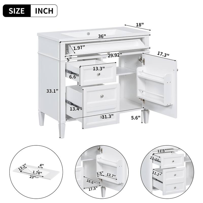 Bathroom Vanity with Sink Combo Set, Bathroom Cabinet with Storage Racks, Storage Cabinet with 2 Drawers and Tip-Out Drawer