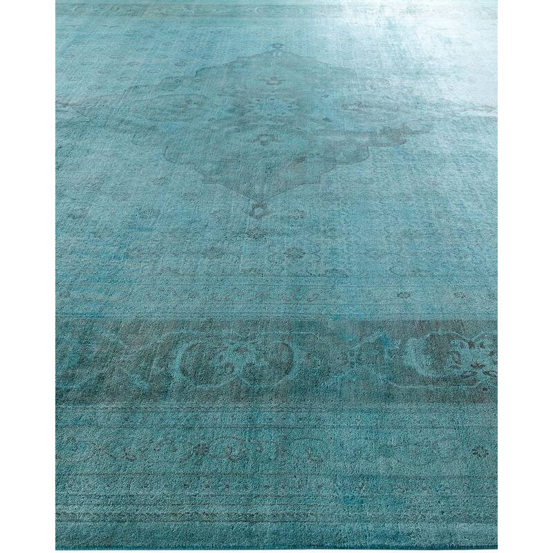 Overdyed, One-of-a-Kind Hand-Knotted Area Rug - Blue - 12' 2" x 15' 1"