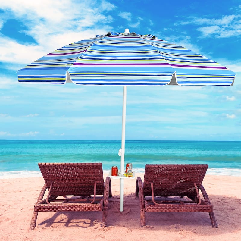 Costway 7.2 FT Portable Beach Umbrella Tilt Sand Anchor Cup Holder - 7.2' x 7.2'