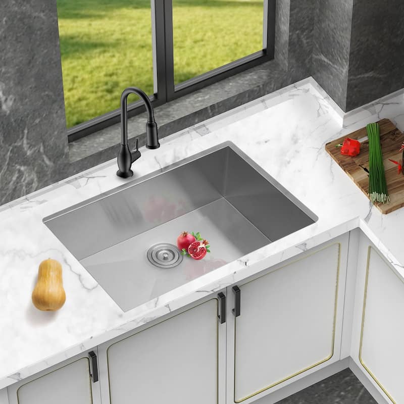 Undermount 16 Gauge Single Bowl Stainless Steel Kitchen Sink in Brushed Nickel - 26'' x 18'' x 9''
