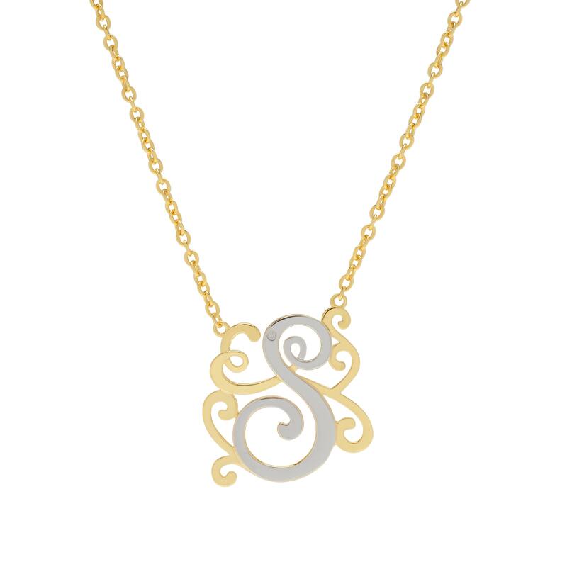 Victoria Townsend Yellow Gold Plate /.925 Sterling Silver Diamond Accent Initial Necklace - S
