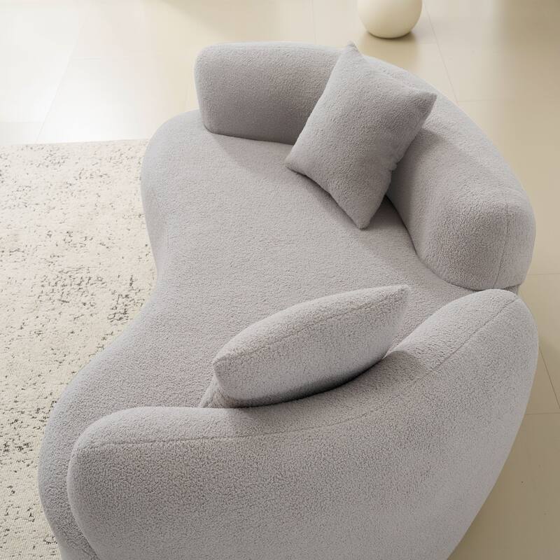 66.93 Inch Curved Loveseat Grey Full Compression Sponge Sofa, Teddy Velvet Fabric, No-Assembly Compact Sofa
