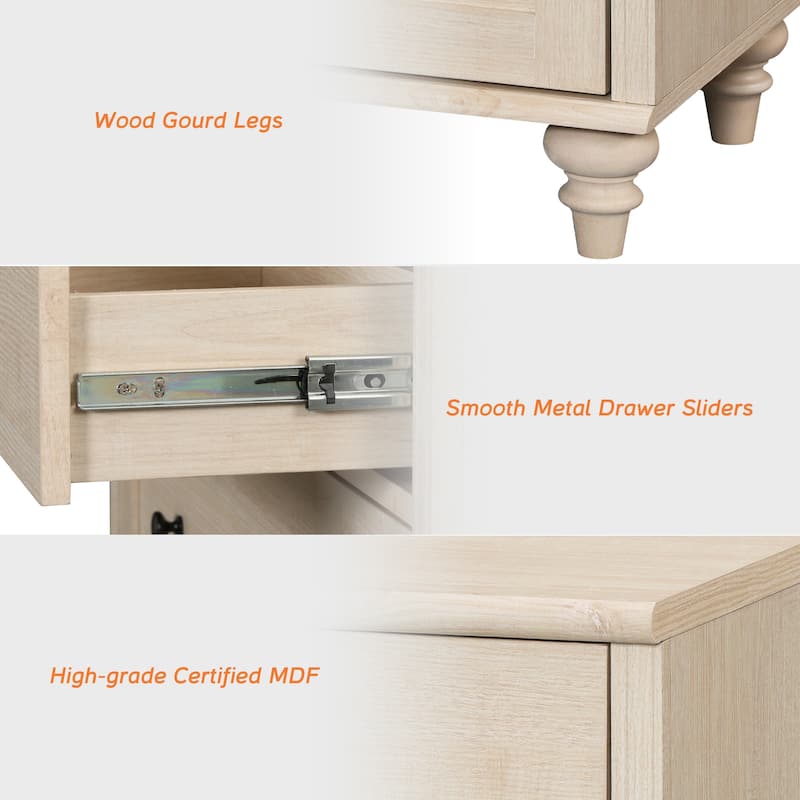 Light Beige Bookcase with Doors, Large Wood Farmhouse Book Case Shelf