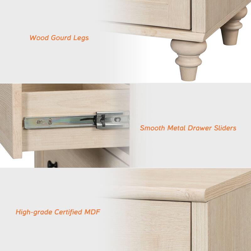 Nightstand Bedside Table, Wood Side Table with 3 Drawer