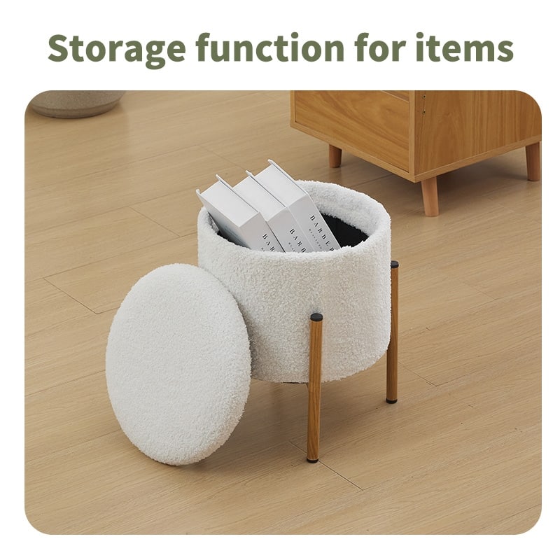 Modern Round Storage Ottoman, Ottoman Foot Stools With Metal Base,Ottoman Footstool with Removable Lid Storage Ottoman