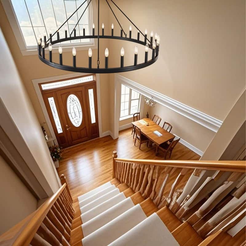 Large Black Large Wagon Wheel Chandelier Modern Farmhouse Candle Chandeliers