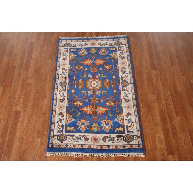 Blue Oushak Oriental Area Rug Hand-knotted Wool Carpet - 3'1"x 5'0"