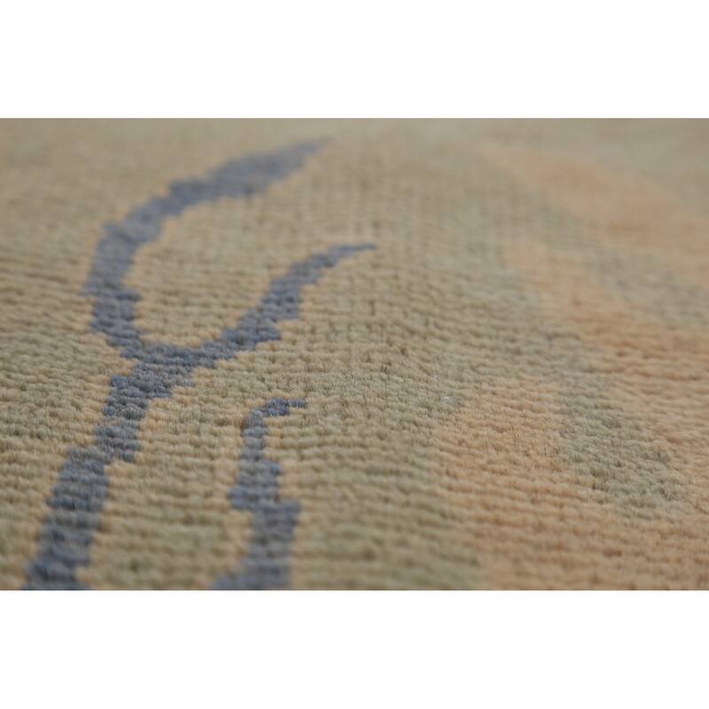 Hand Knotted Oriental 100% Wool Carpet Transitional All-Over Green Oushak Area Rug - 12' 4'' X 9' 3''