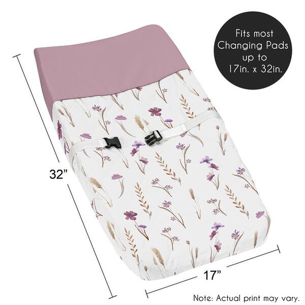 Sweet Jojo Designs Boho Floral Garden Flower Girl Changing Pad Cover Purple Watercolor Bohemian Farmhouse Vintage Shabby Chic