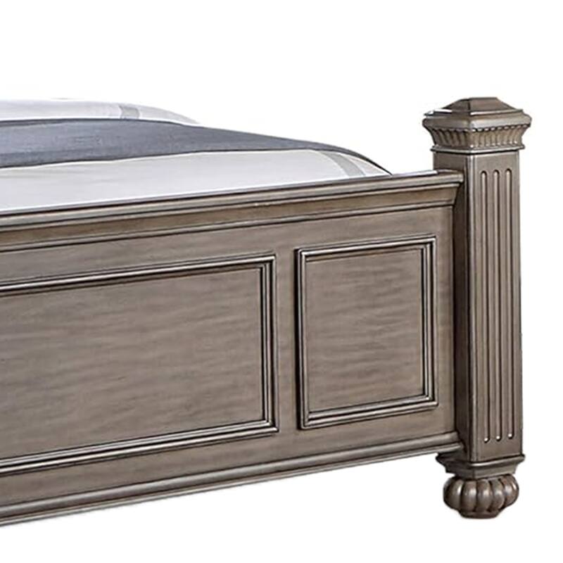 Recus California King Bed, Carved Floral Details, Arched Headboard, Gray