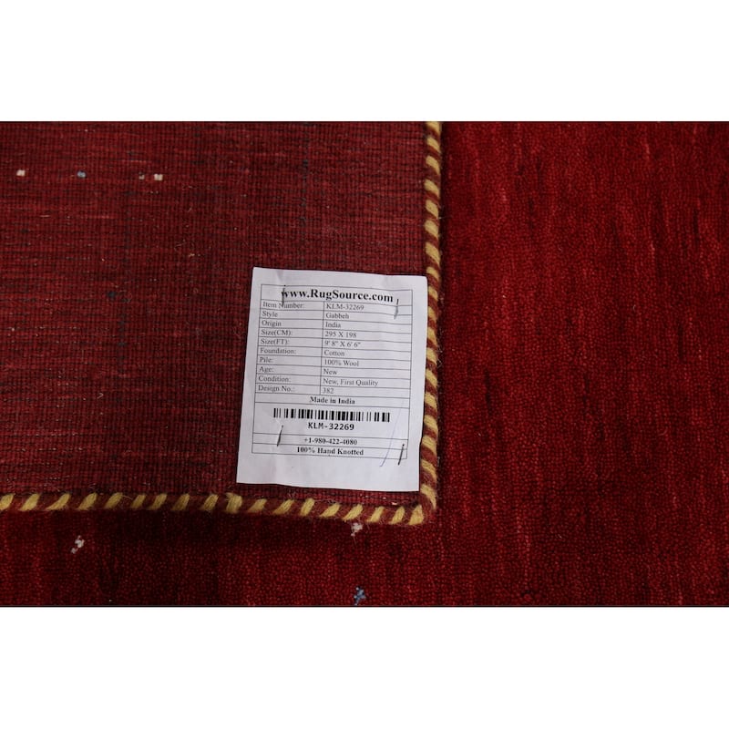 Gabbeh Oriental Area Rug Hand-Knotted Tribal Red Wool Carpet - 6'6"x 9'8"
