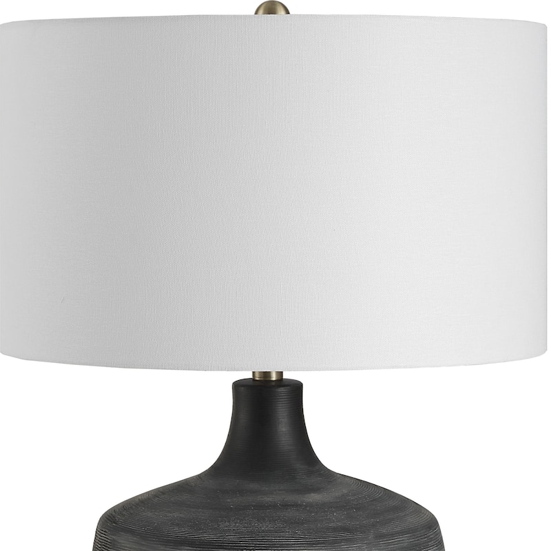 Ribbed Table Lamp with Drum Shade - 24.5" - Charcoal Black