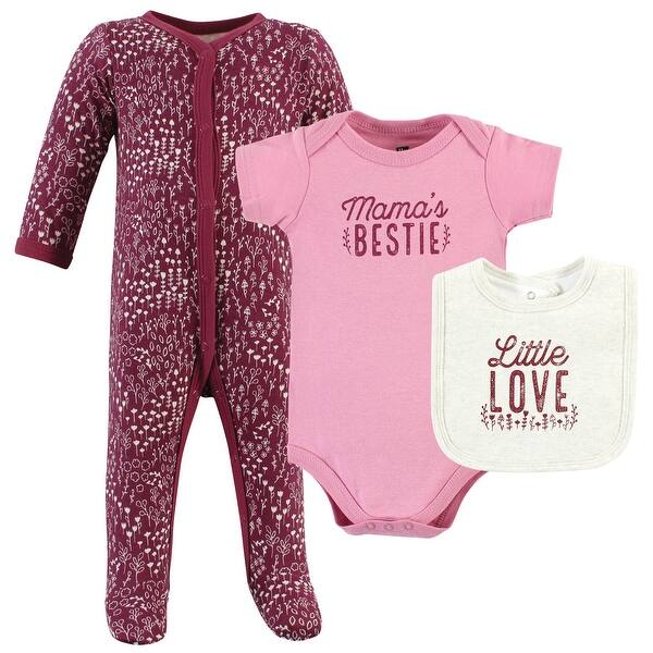 slide 1 of 1, Hudson Baby Infant Girl Cotton Sleep and Play, Bodysuit and Bandana Bib Set, Little Love Flowers 0-3 Months - Little Love Flowers