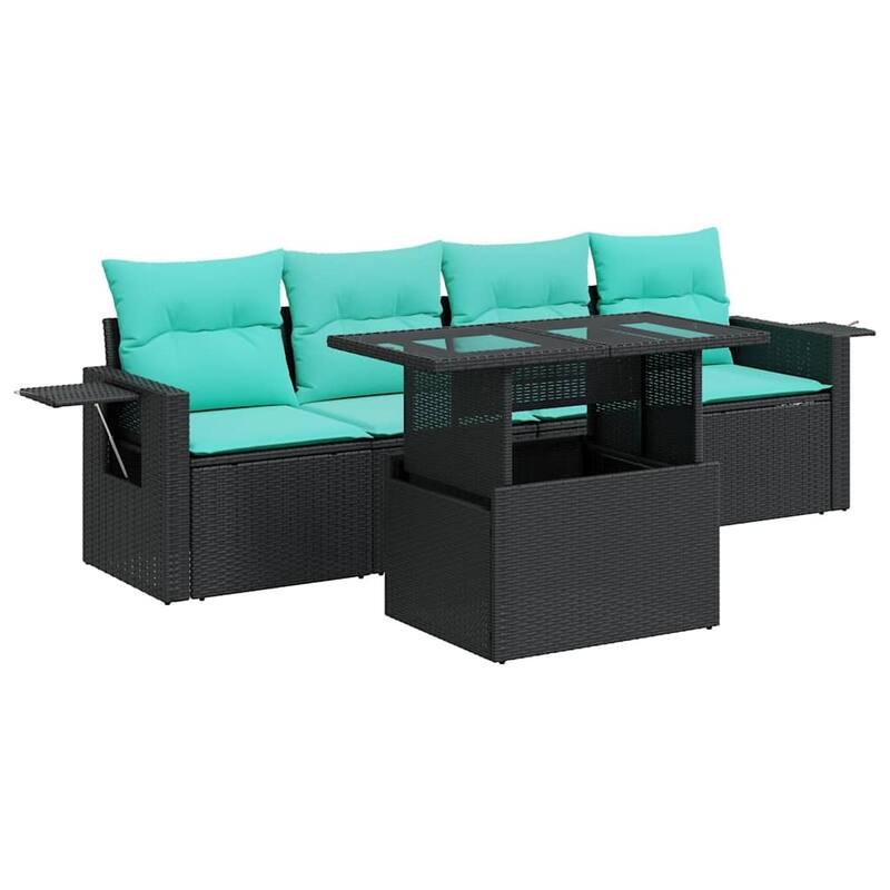 vidaXL Patio Sofa Set with Cushions Table and Couches 5 Piece Poly Rattan - 21.7 x 24.4 x 27.2