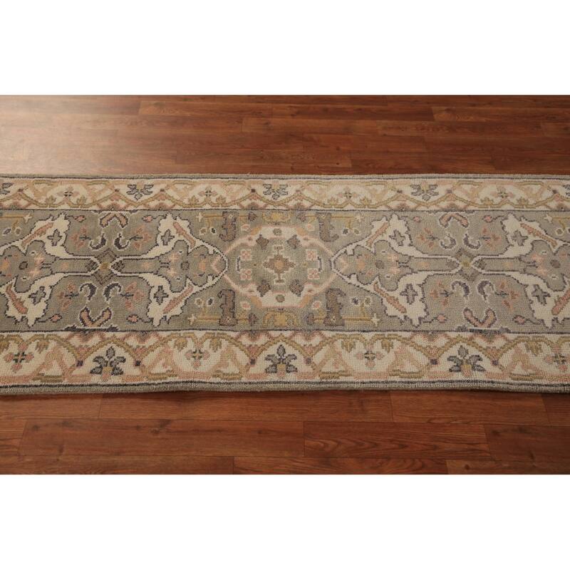 Oushak Indian Runner Rug Hand-Knotted Transitional Wool Carpet - 2'6"x 7'10"