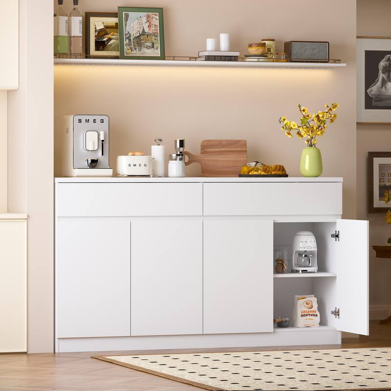 Sideboard Buffet Cabinet with Storage, 4 Doors & 2 Drawers, Wood Coffee Bar for Kitchen & Dining Room