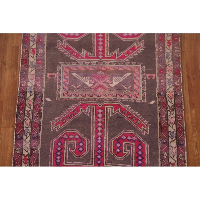 Hand-knotted Tribal Meshkin Persian Runner Rug Geometric Wool Carpet - 3'10" x 10'3"