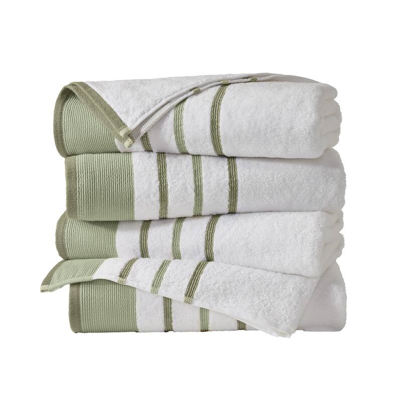 Linery & Co. Luxury Cotton Decorative Towel Set. - Bath Towel (Pack of 4) - Desert Sage Green / Moss Green.