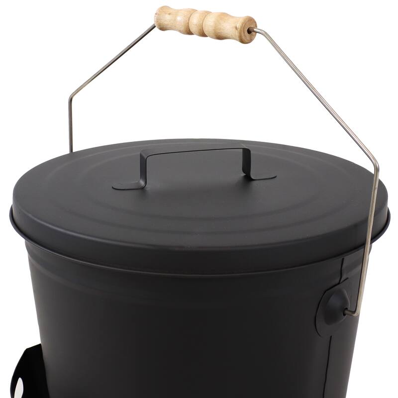 Steel Fireplace Ash Bucket with Lid, Shovel and Brush