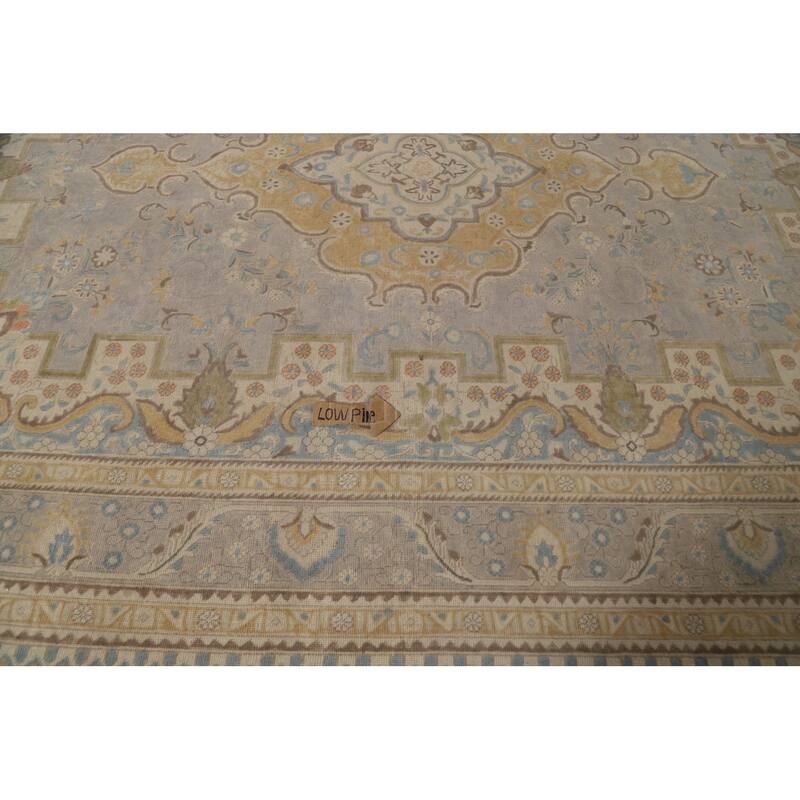 Geometric Tabriz Persian Area Rug Handmade Grey Wool Carpet - 9'3"x 12'4"
