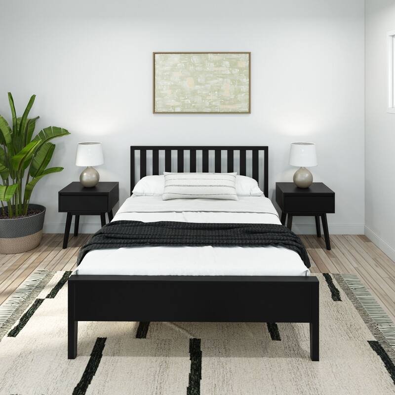 Plank and Beam Modern Full-Size Bed with Slatted Headboard