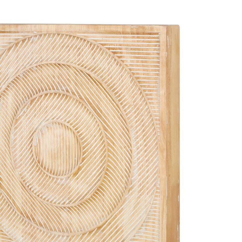 Wood Geometric Carved Panel Arch Wall Decor with White Linear Markings - Set of 2 Light Brown - Roche River Decor