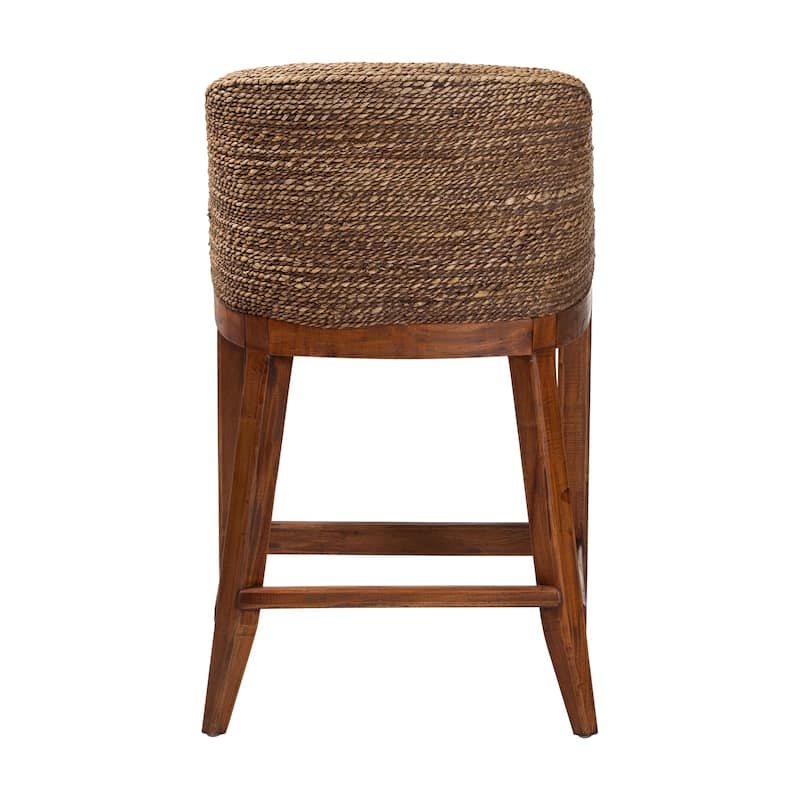 Jasper Seagrass Counter Stool with Mahogany Wood Frame - Coastal Seating with Woven Wingback and Cushioned Seat for Kitchen