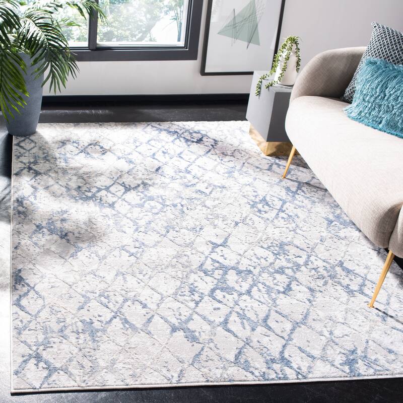 SAFAVIEH Amelia Selvete Modern Trellis Distressed Rug - 4' x 6' - Light Grey/Blue