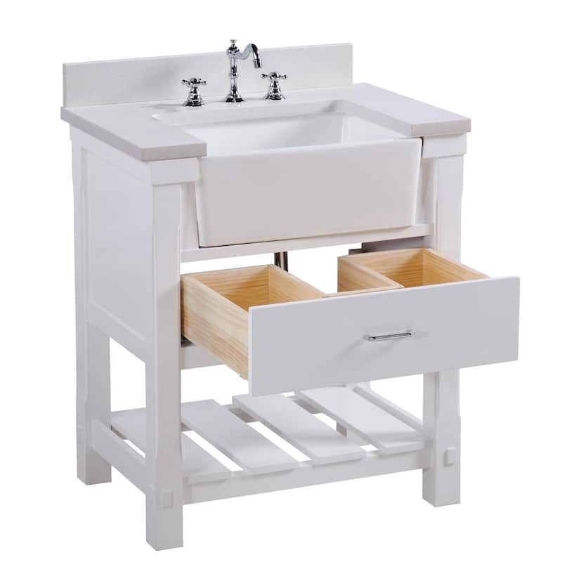 KitchenBathCollection Charlotte 30" Farmhouse Bathroom Vanity with Quartz Top
