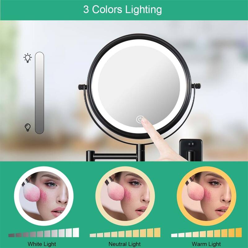 Wall Mounted Lighted Magnifying Mirror 10X Makeup Mirror 3 Color Mode