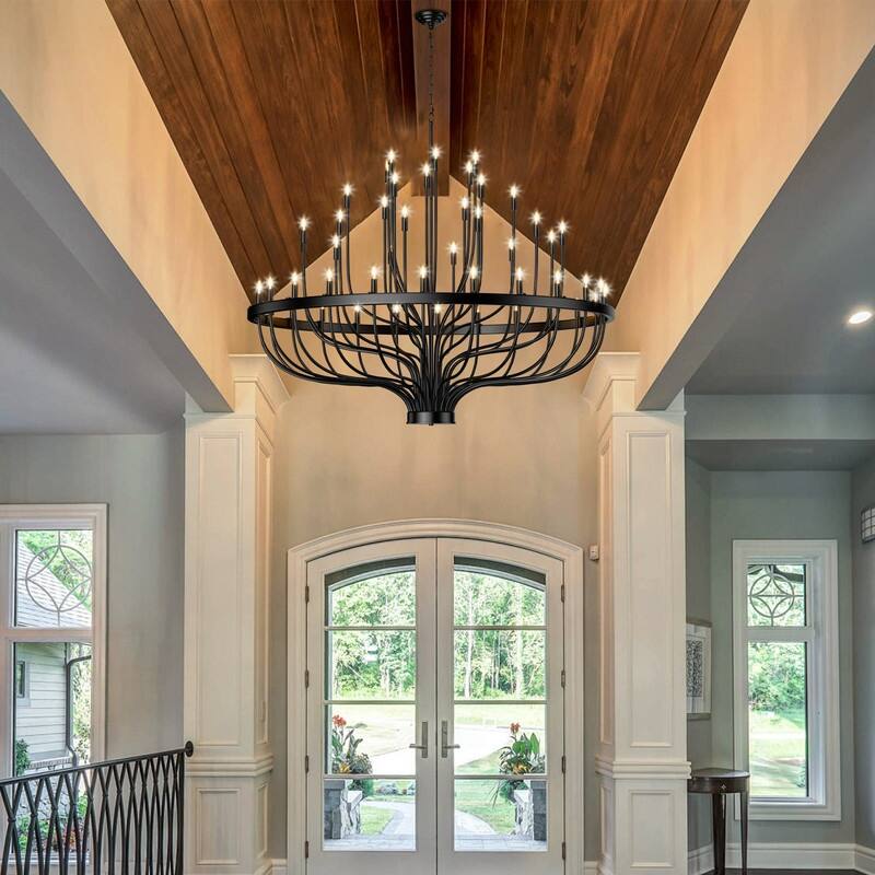 Black Chandelier, Modern Farmhouse Chandelier for Dining Room, Round Industrial Candle Chandeliers