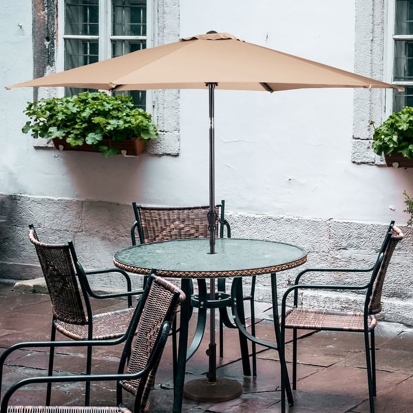 costway 9ft patio umbrella 9FT Patio Umbrella Patio Market Steel Tilt W/ Crank Outdoor Yard Garden-Beige