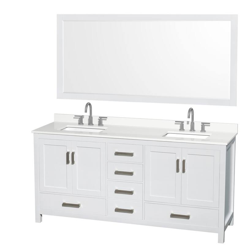 Wyndham Collection WCS141472D-QTZ-US3M70 Sheffield 72" Free Standing - White / White Quartz Top / Brushed Chrome Hardware