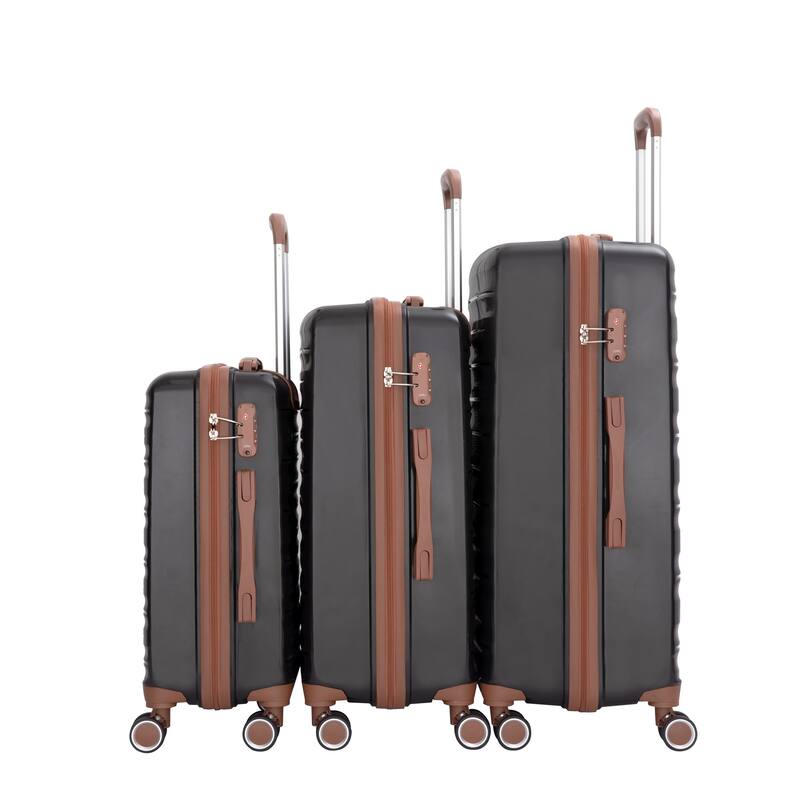 5-Piece, Luggage Sets, Hard-Shell Luggagewith Combination Lock and Spinner Wheels, for Boarding Travel, Black
