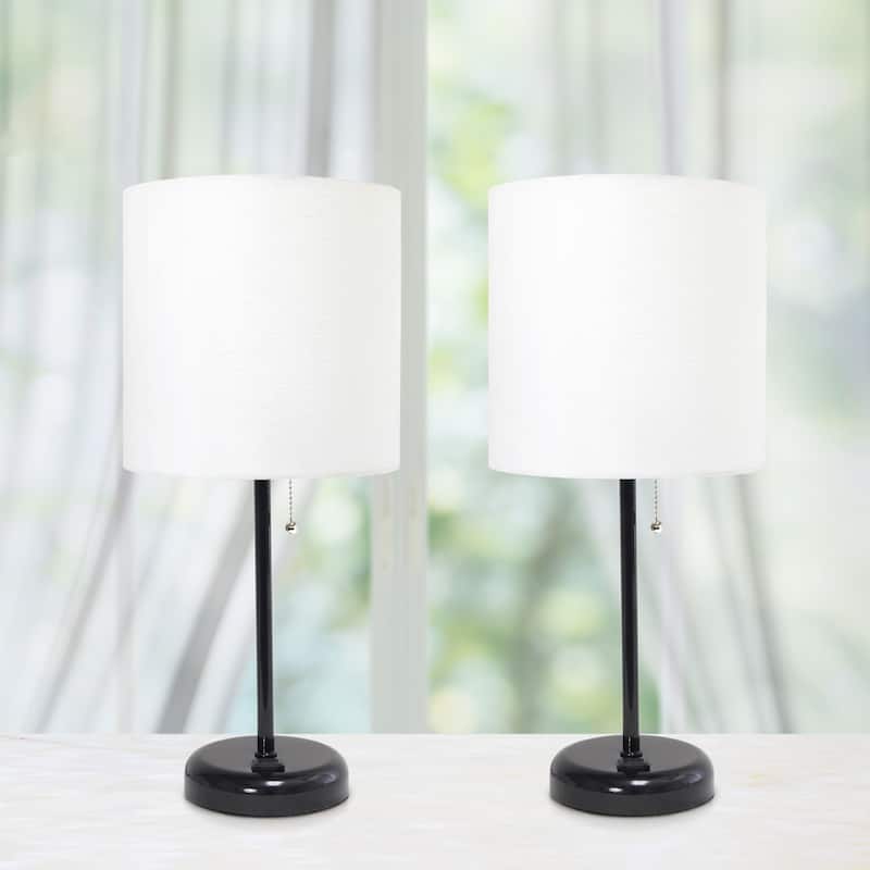Simple Designs 19.5" 2 Pack Table Desk Lamp Set with Charging Outlet - 19.50