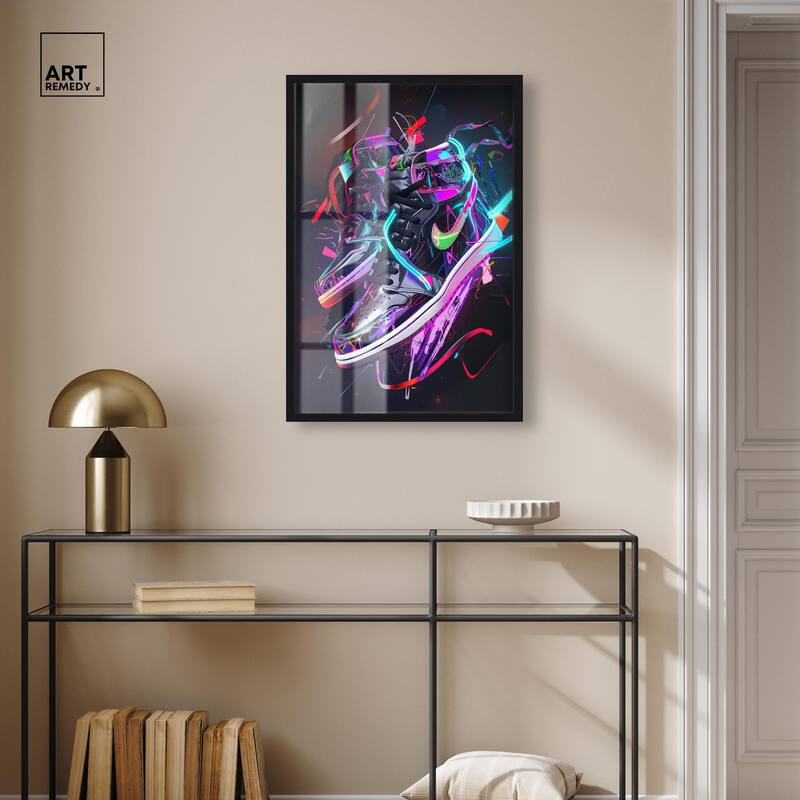 Neon Ribbons Sneakers Shadowbox by Art Remedy