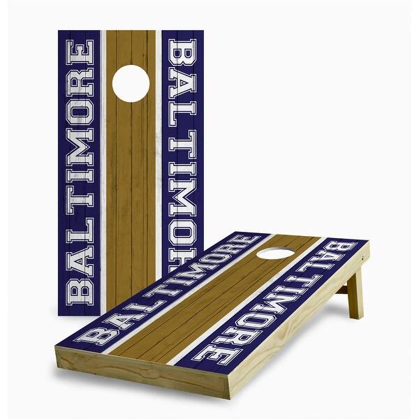 slide 2 of 7, Baltimore Ravens Striped Cornhole Game (Choose Wraps or Boards) 2x4 Boards (24" x 48") - Include ALL Accessories