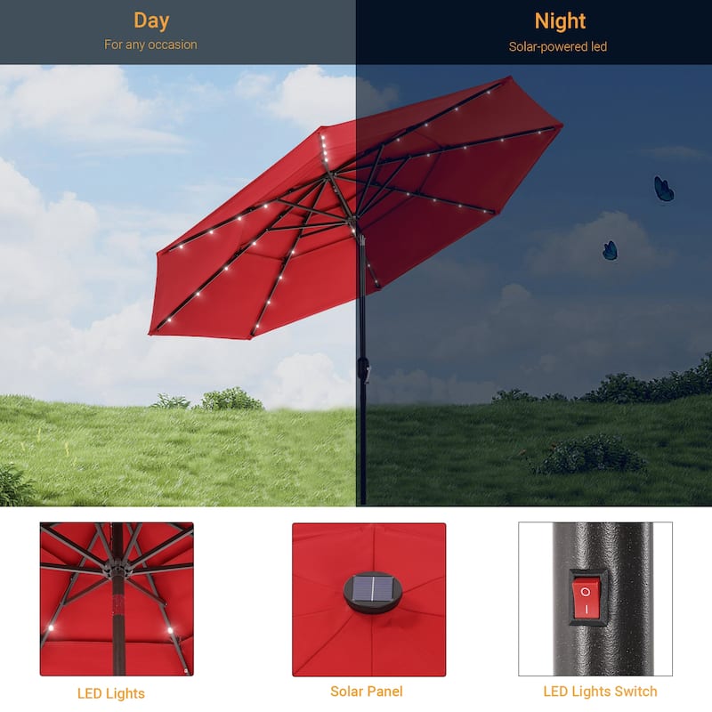 LIVOOSUN LED 10FT LED 3-layer Patio Umbrella with UPF50+, Tilt Function, and Wind-Resistant Design——Experience Outdoor Comfort