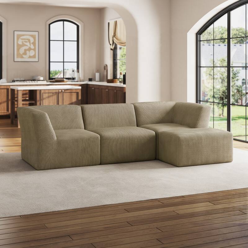 106" W Corduroy Fully Sponge Molded Modular Sectional Sofa