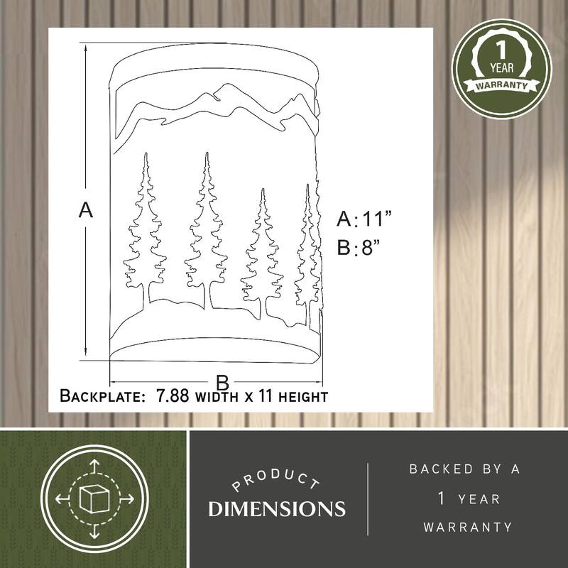 Yosemite 1 Light Bronze Rustic Tree Flush Indoor Outdoor Wall Sconce - 8-in W x 11-in H x 5-in D