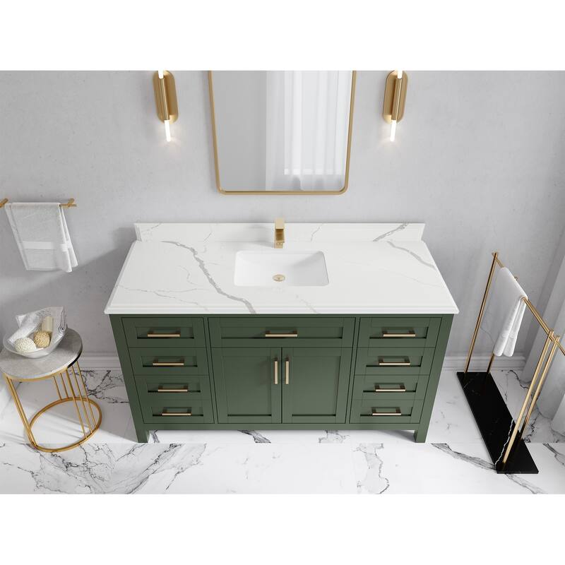 Willow Collections 60 in. W x 22 in. D Cambridge Single Sink Bathroom Vanity with Countertop - 1.5" Calacatta Laza - Pewter Green