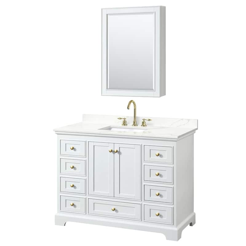 Wyndham Collection WCS202048S-QTZ-US3MED Deborah 48" Free Standing - White / Giotto Quartz Top / Brushed Gold Hardware