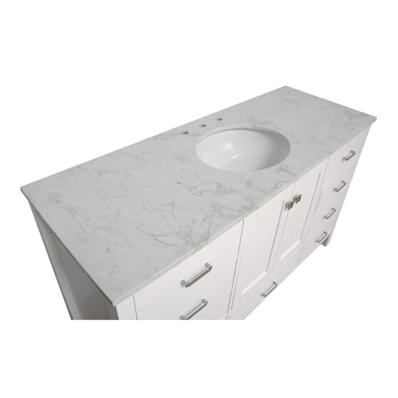 KitchenBathCollection Horizon 60" Single Bathroom Vanity with Engineered Carrara Top