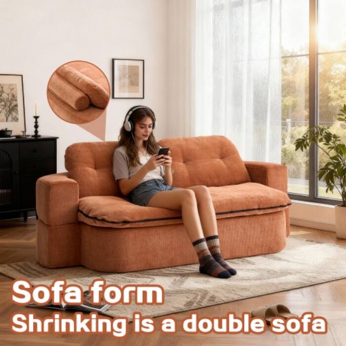 Modern Convertible Floor Sofa Bed with Corduroy Cushion, 2 Pillows & No Assembly