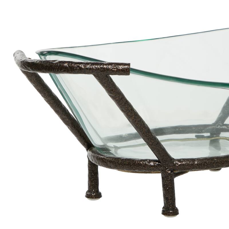 CosmoLiving by Cosmopolitan Glass Kitchen Serving Bowl with Gold or Brown Metal Stand and Ring Feet - Clear or White