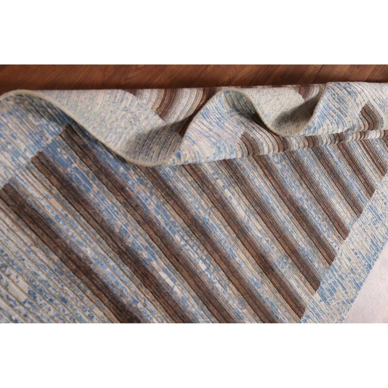Striped Abstract Accent Rug Wool Carpet - 3'11"x 6'0"