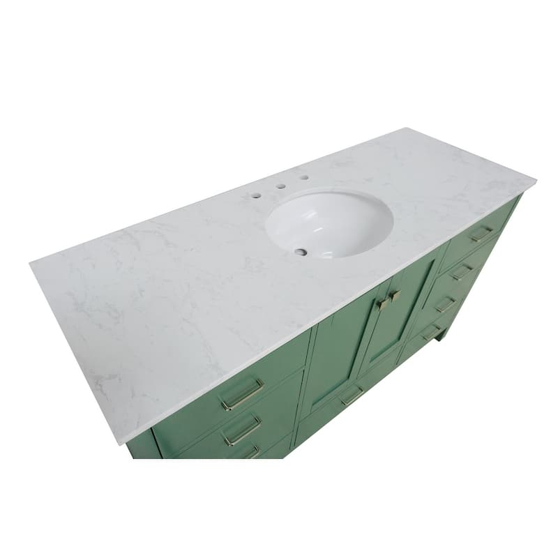 KitchenBathCollection Horizon 60" Single Bathroom Vanity with Engineered Carrara Top